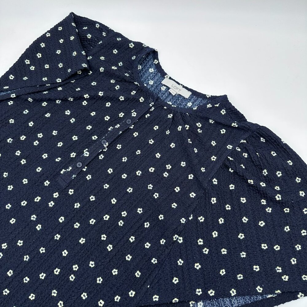 NWOT LOFT Women's Bloom Flutter Sleeve Soft Knit‎ Henley Top, Size XL, Deep Blue